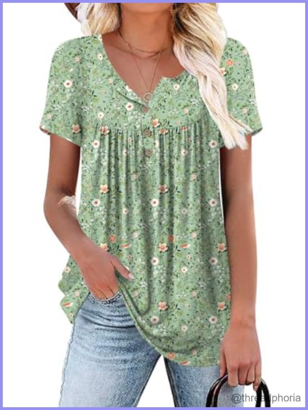 Womens Tunic Top Short Sleeve Henley V-Neck Flowy Blouse Casual Summer Shirt
